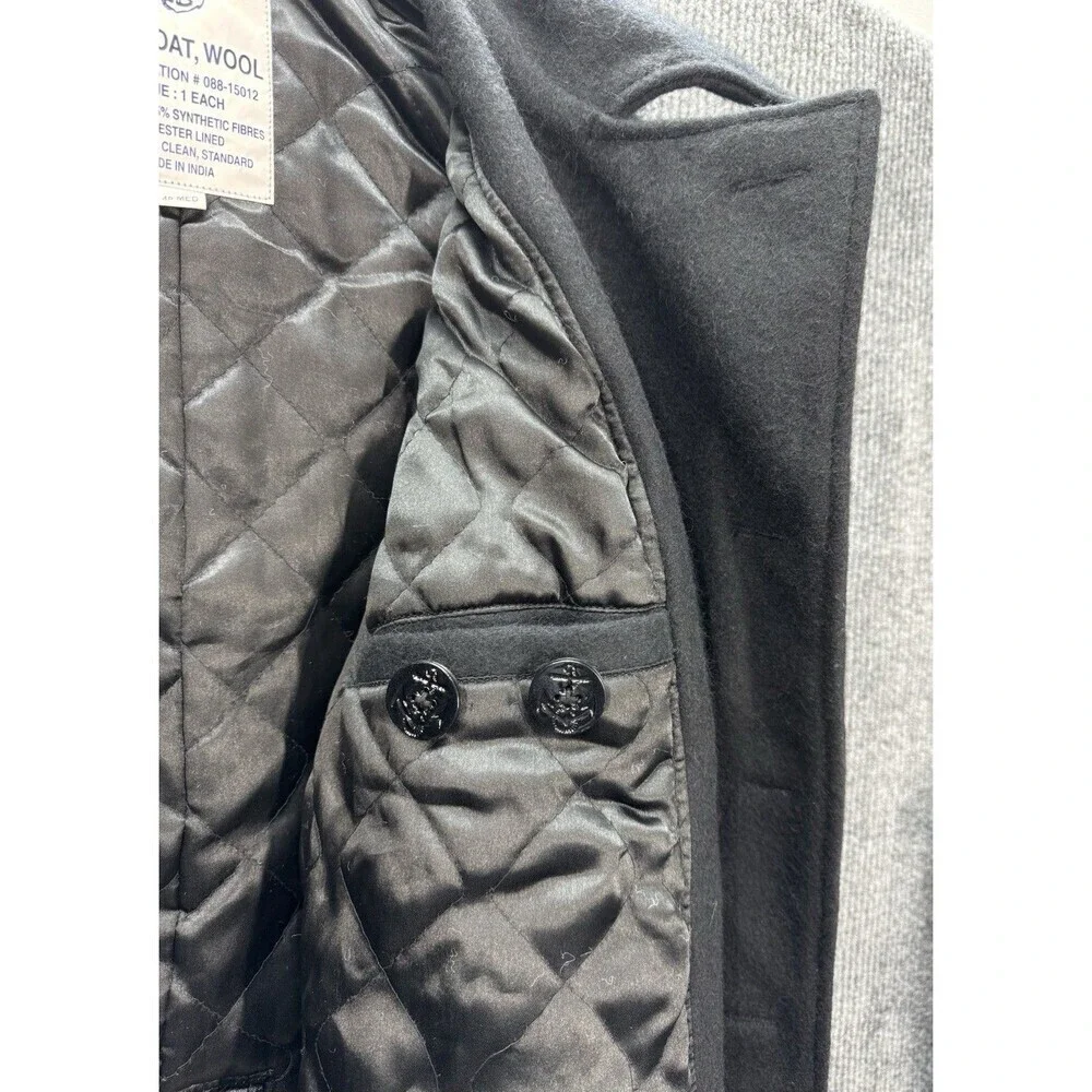 US Navy Wool Pea Coat Jacket Mens 40 Medium Black Anchor Buttons Military Issue